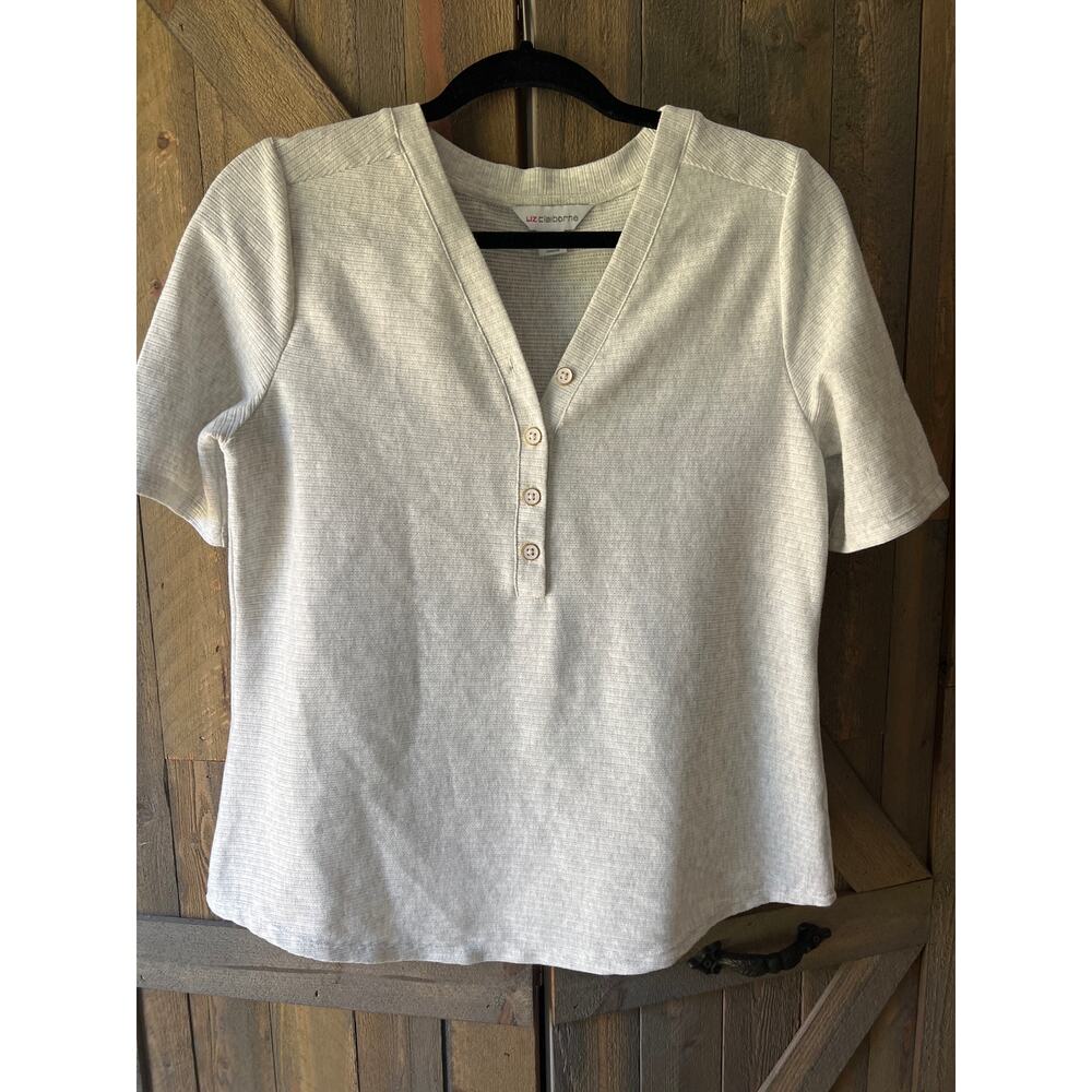 Vintage Liz Claiborne Ribbed Tee with Gold Buttons